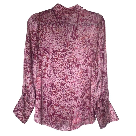Zara Womens Size L Pink Abstract Print Button-Up Blouse Long Bell Sleeves Lightw - Picture 3 of 10